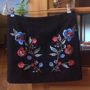 Black Embroidered Floral Mini Skirt